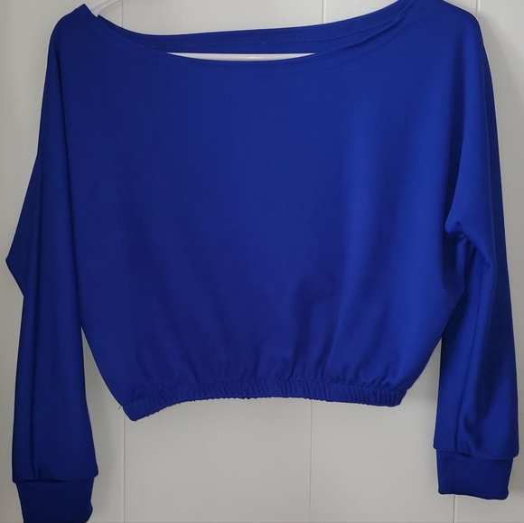 NWT Blue Off Shoulder Crop Top & Pants Set - Picture 2 of 4